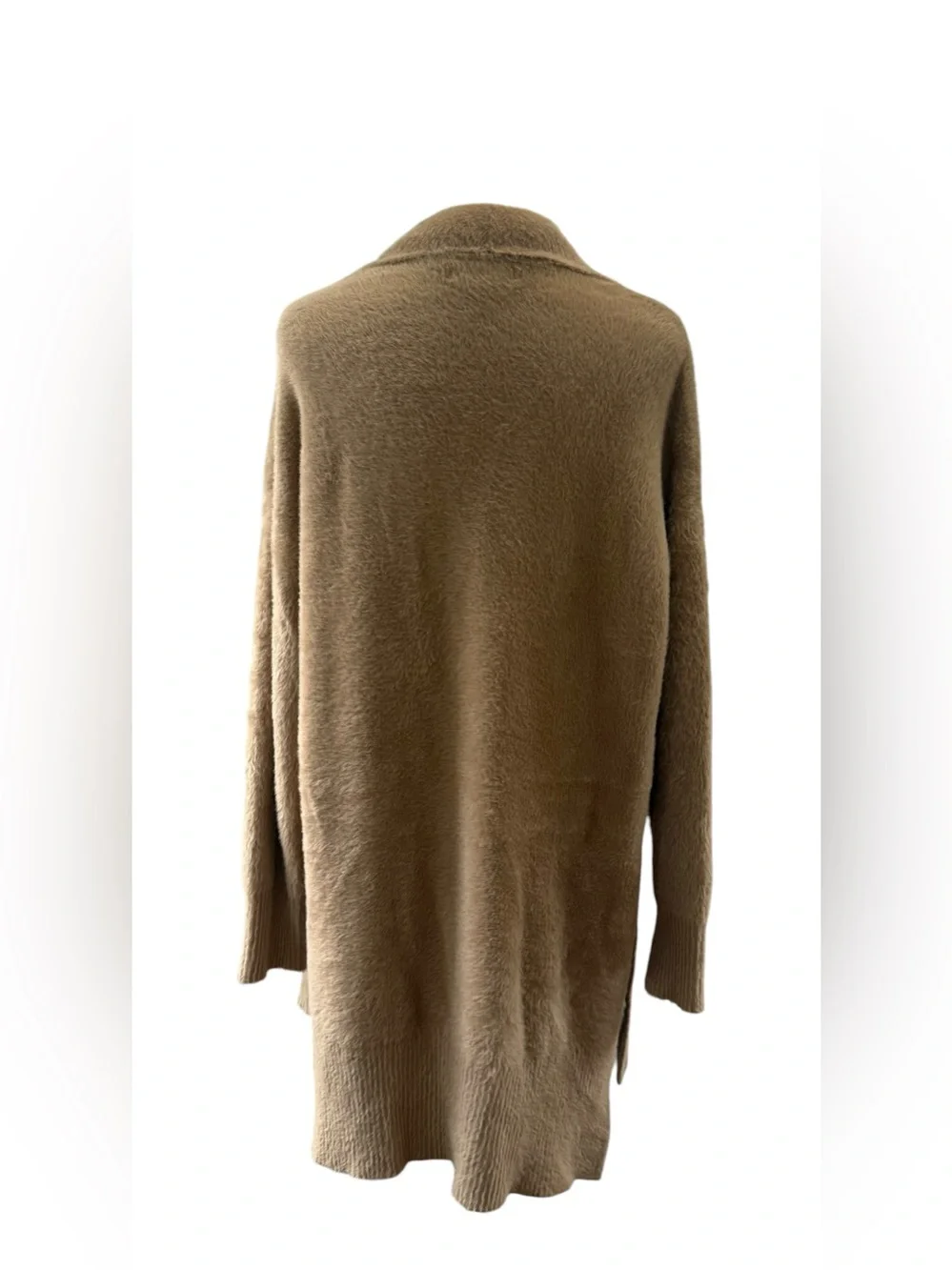 EUC Rachel Zoe Fuzzy Longline Open Front Cardigan Camel Cozy Knit Sweater XS
